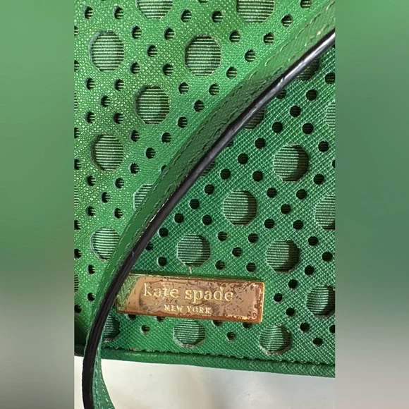 KATE SPADE NEWBURY LANE GOLD CHAIN CROSSBODY SATCHEL LEATHER BAG GREEN COLOR - Picture 6 of 12